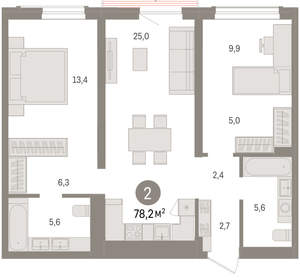 2-к квартира, вторичка, 78м2, 8/15 этаж