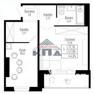 1-к квартира, строящийся дом, 44м2, 6/15 этаж