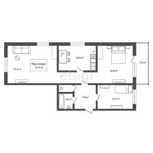 3-к квартира, вторичка, 87м2, 9/10 этаж