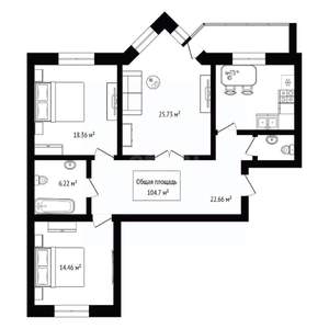 3-к квартира, вторичка, 105м2, 2/12 этаж