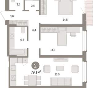 2-к квартира, вторичка, 79м2, 4/15 этаж