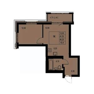 1-к квартира, строящийся дом, 44м2, 10/23 этаж