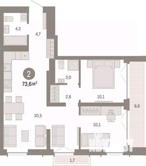 2-к квартира, вторичка, 74м2, 18/23 этаж