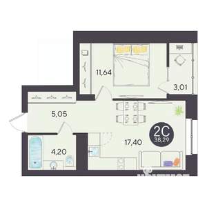 2-к квартира, строящийся дом, 38м2, 2/10 этаж