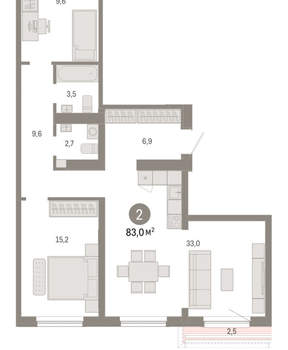2-к квартира, вторичка, 83м2, 7/15 этаж
