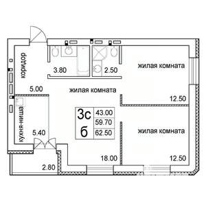 3-к квартира, строящийся дом, 63м2, 7/8 этаж