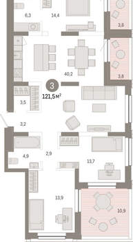 3-к квартира, вторичка, 122м2, 13/17 этаж