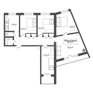 5-к квартира, вторичка, 90м2, 3/9 этаж