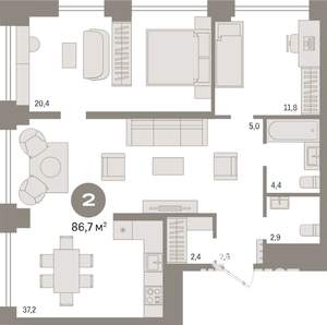 2-к квартира, вторичка, 87м2, 5/30 этаж