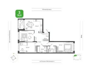 3-к квартира, вторичка, 71м2, 7/9 этаж