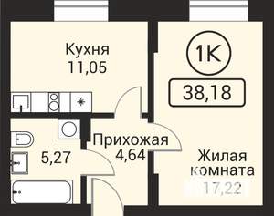 1-к квартира, вторичка, 38м2, 1/24 этаж
