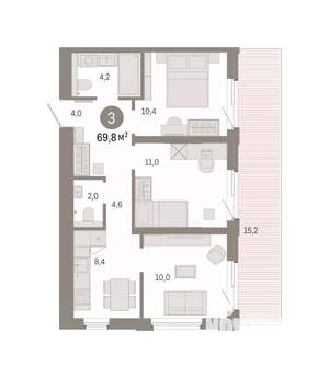 3-к квартира, вторичка, 70м2, 3/9 этаж