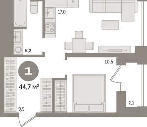 1-к квартира, вторичка, 45м2, 14/30 этаж