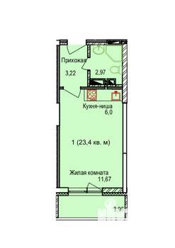 1-к квартира, строящийся дом, 23м2, 13/17 этаж