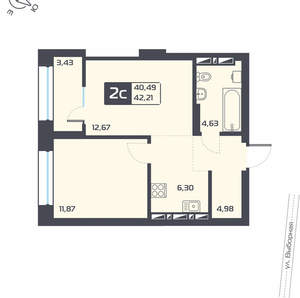 2-к квартира, вторичка, 42м2, 15/25 этаж