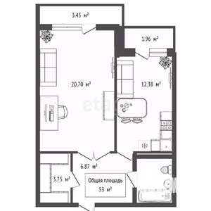 2-к квартира, вторичка, 53м2, 10/10 этаж