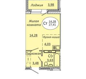 1-к квартира, вторичка, 27м2, 21/23 этаж