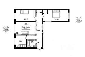 3-к квартира, вторичка, 55м2, 1/3 этаж