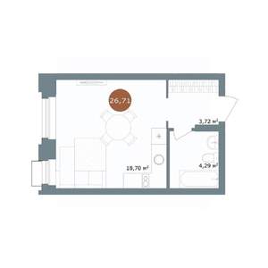 Студия квартира, вторичка, 27м2, 7/15 этаж