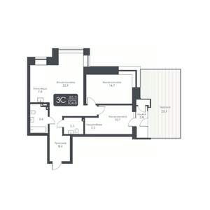 3-к квартира, строящийся дом, 85м2, 2/30 этаж