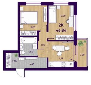 2-к квартира, вторичка, 47м2, 17/23 этаж