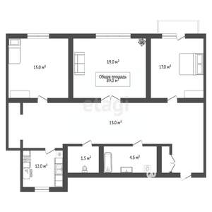 3-к квартира, вторичка, 89м2, 4/4 этаж