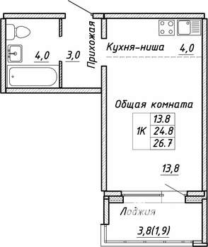 Студия квартира, строящийся дом, 27м2, 1/17 этаж