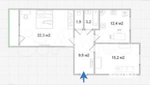 2-к квартира, вторичка, 65м2, 6/13 этаж