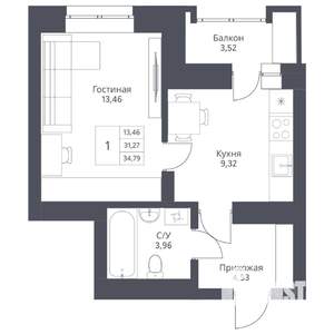 1-к квартира, вторичка, 35м2, 4/24 этаж