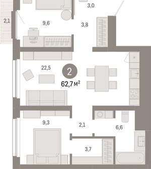 2-к квартира, вторичка, 63м2, 5/12 этаж