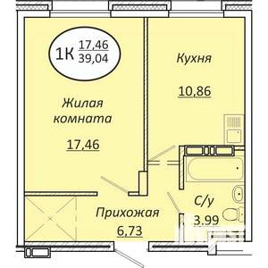 1-к квартира, строящийся дом, 39м2, 1/25 этаж