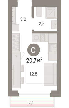 Студия квартира, вторичка, 21м2, 2/12 этаж