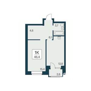 1-к квартира, вторичка, 46м2, 5/11 этаж
