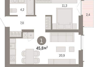 1-к квартира, вторичка, 46м2, 5/23 этаж
