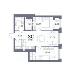 3-к квартира, вторичка, 60м2, 1/30 этаж