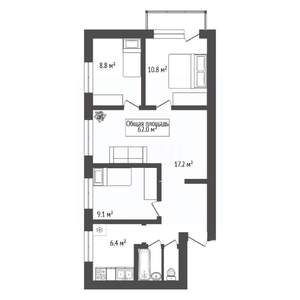 4-к квартира, вторичка, 62м2, 2/4 этаж