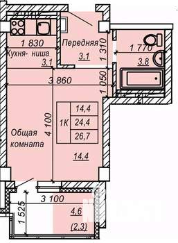 1-к квартира, строящийся дом, 27м2, 9/9 этаж