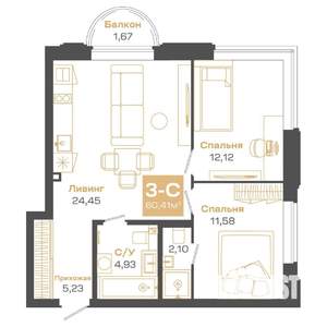 3-к квартира, вторичка, 60м2, 13/24 этаж