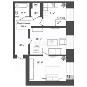 2-к квартира, вторичка, 58м2, 2/5 этаж