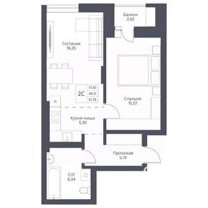 2-к квартира, вторичка, 52м2, 20/24 этаж