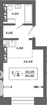 Студия квартира, вторичка, 24м2, 24/25 этаж