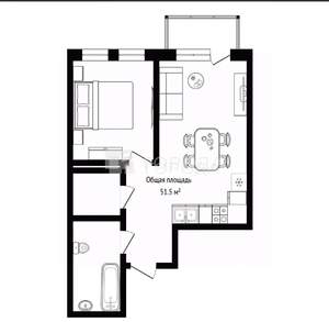 1-к квартира, вторичка, 52м2, 3/18 этаж