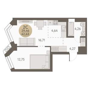 2-к квартира, вторичка, 43м2, 11/31 этаж