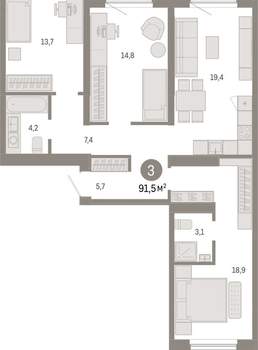 3-к квартира, вторичка, 91м2, 8/15 этаж