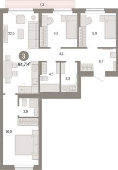 3-к квартира, вторичка, 85м2, 3/9 этаж