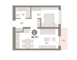 1-к квартира, вторичка, 47м2, 5/8 этаж