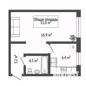 1-к квартира, вторичка, 31м2, 5/5 этаж