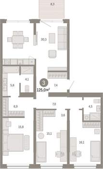 3-к квартира, вторичка, 125м2, 1/15 этаж