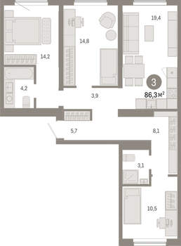 3-к квартира, вторичка, 86м2, 9/15 этаж
