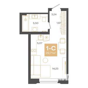 1-к квартира, строящийся дом, 30м2, 2/24 этаж